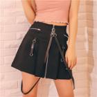 Zipper A-line Skirt With Suspender