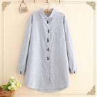 Cat Embroidered Pinstripe Long-sleeve Shirt As Shown In Figure - One Size