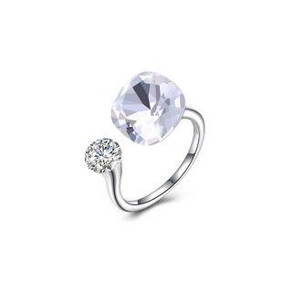 925 Sterling Silver Simple Personality White Austrian Element Crystal Cube Adjustable Ring Silver - One Size