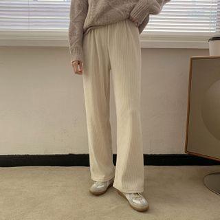 Band-waist Ribbed Pants Ivory - One Size
