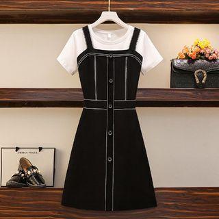 Short-sleeve Mock Two Midi A-line Dress