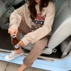 Retro Car Print Sweatshirt Beige - One Size