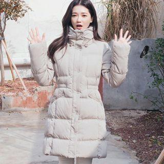 Funnel-neck Belted Duck-down Puffer Coat
