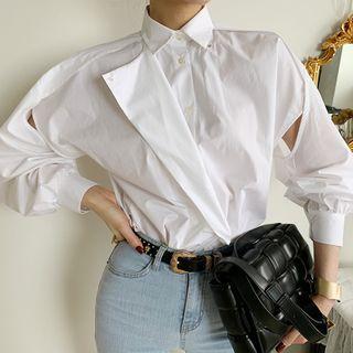 Puff-sleeve Shirred Cutout Blouse White - One Size