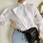 Puff-sleeve Shirred Cutout Blouse White - One Size
