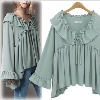 Frilled Trim Ruffle Chiffon Blouse