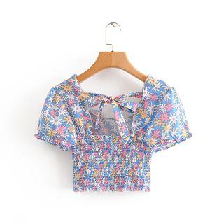Cap-sleeve Floral Print Crop Top