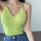Sleeveless V-neck Plain Padded Top
