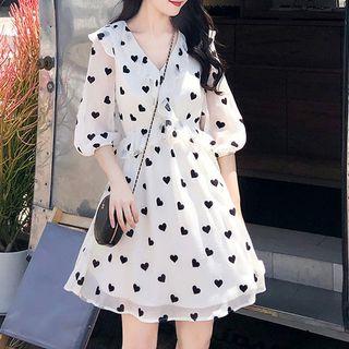 Heart Elbow-sleeve A-line Chiffon Dress