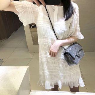 Short-sleeve Frill Trim Mini A-line Chiffon Dress