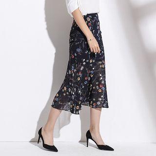 Floral Cropped Midi A-line Skirt