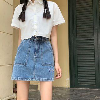 High-waist Embroidered Denim Mini Skirt