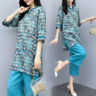 Set: Elbow-sleeve Dotted Tunic + Gaucho Pants