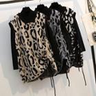 Mock-neck Sweater / Leopard Print Drawstring Knit Vest / Set