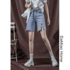 Slited High-waist Denim Shorts