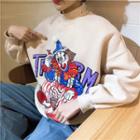 Mock-neck Crown Print Sweatshirt Almond - One Size