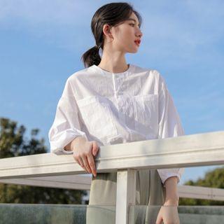 Crewneck Plain Long-sleeve Shirt White - One Size