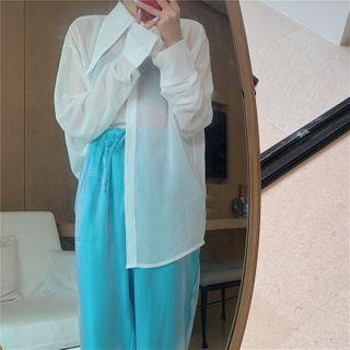 Long-sleeve Sheer Shirt / Iridescent Straight-fit Pants