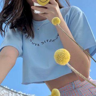 Lettering Cropped Top Blue - One Size