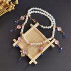 Beaded Necklace Q09 - 2 Way - Necklace - White & Pink - One Size