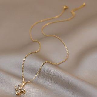 Rotatable Windmill Rhinestone Pendant Alloy Necklace G-299 - Gold - One Size