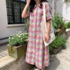 Plaid Short-sleeve A-line Dress / Shirt Dress