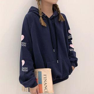 Heart Embroidered Lettering Hoodie