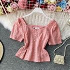 Square-neck Eyelet Short-sleeve Blouse