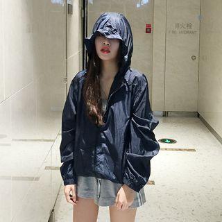 Plain Loose-fit Zip Hooded Jacket
