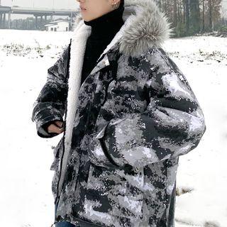 Camo Furry Hood Padded Jacket