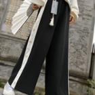 Embroidered Two-tone Wide-leg Pants