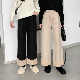 Faux Shearling-panel Wide-leg Pants