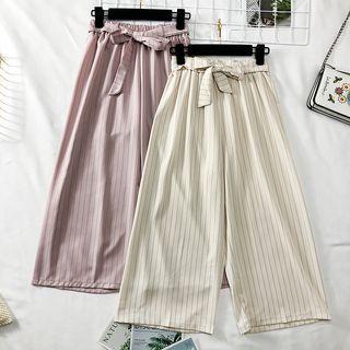 Wide-leg Striped Pants With Sash