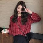Printed Long-sleeve Blouse Vintage Red - One Size