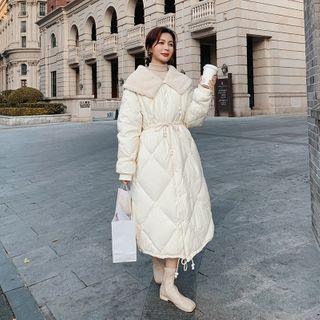 Fleece-collar Quilted Button-up Long Coat