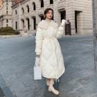 Fleece-collar Quilted Button-up Long Coat