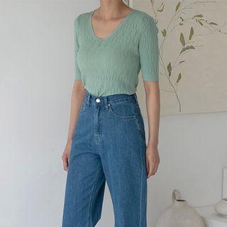 V-neck Sheer Cable-knit Top