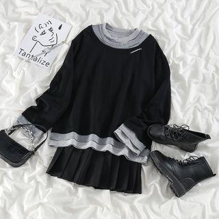 Mock Two-piece Long-sleeve Pullover Black - One Size