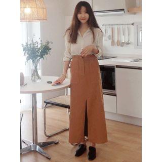 Pocket-detail Slit-front Long Skirt