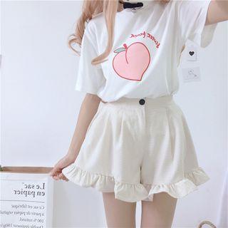 Set: Short-sleeve Fruit Print T-shirt + Wide-leg Shorts