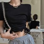 Short-sleeve Drawstring Ruched Slit Cropped Top