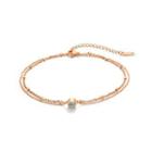 Simple Temperament Plated Rose Gold Geometric Cubic Zircon 316l Stainless Steel Double-layer Anklet Rose Gold - One Size