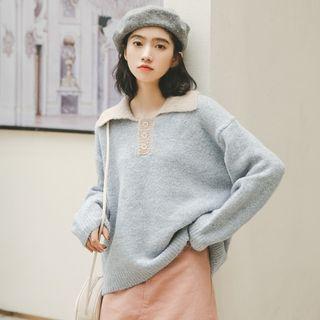 Long-sleeve Color Block Polo Neck Sweater