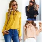 Bow Accent Chiffon Blouse