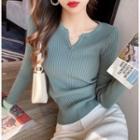 V-neck Ribbed-knit Top In 6 Colors