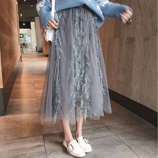 Mesh Layered A-line Midi Skirt