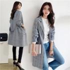 Open-front Longline Plaid Jacket Gray - One Size