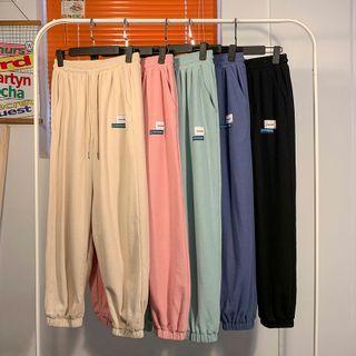 High-waist Applique Drawstring Pants