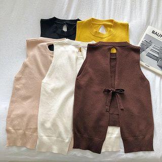 Plain Crewneck Lace-up Knit Vest