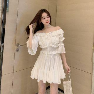 Bell-sleeve Off-shoulder Top / Mini A-line Skirt